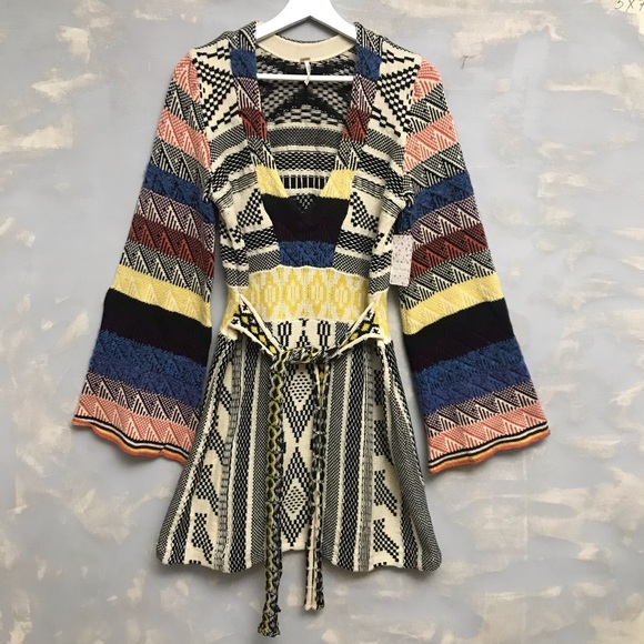 Free People Knit Patchwork Sweater Dress S M XXS - Picture 7 of 8